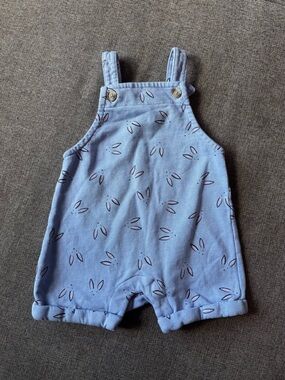 Hanna Andersson Pastel Bunny Print Shortalls Size 6-12 Months
